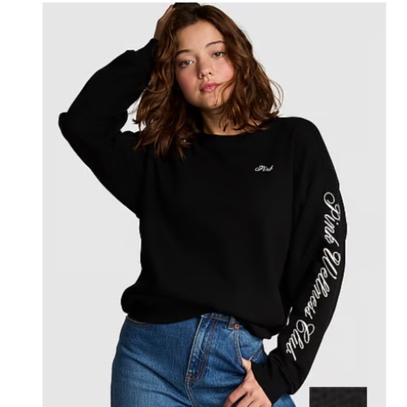 Victoria’s Secret PINK Ivy Fleece Oversized Crew Sweatshirt - Black - Size M - Picture 1 of 9